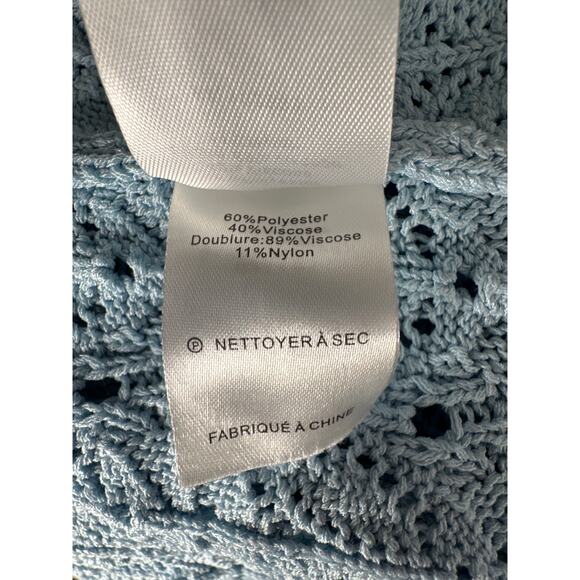 Ronny Kobo Crochet Knit Tank Dress Sleeveless V-Neck Maxi Column Blue Medium - Picture 8 of 9